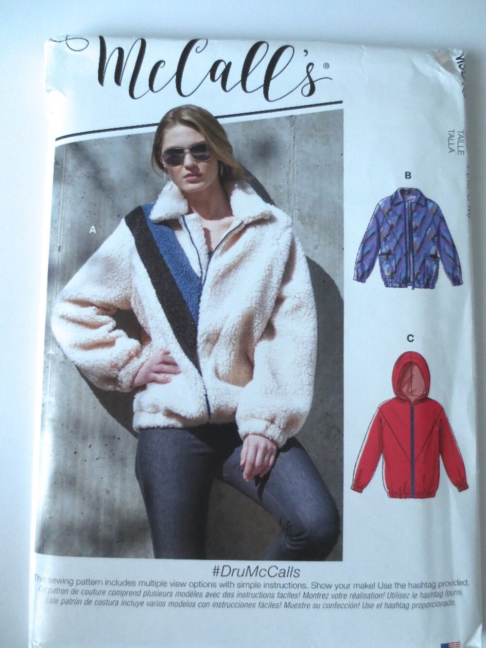 McCalls Dru 8019 Fleece Zip Jacket Hoodie Sweatshirt Sewing Pattern Size XS S M